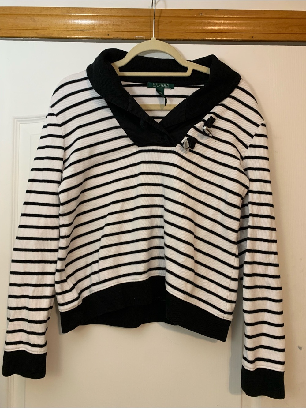 Lauren Ralph Lauren Striped Shawl Sweater L Coastal